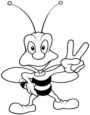 Wasp showing Victory - Black and White Cartoon illustration, Vector Stock Photo - Budget Royalty-Free & Subscription, Code: 400-04804132