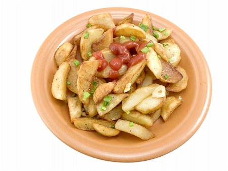 on brown plate, which is found on white background, is located frenchfries which is watered by ketchup Foto de stock - Super Valor sin royalties y Suscripción, Código: 400-04804343