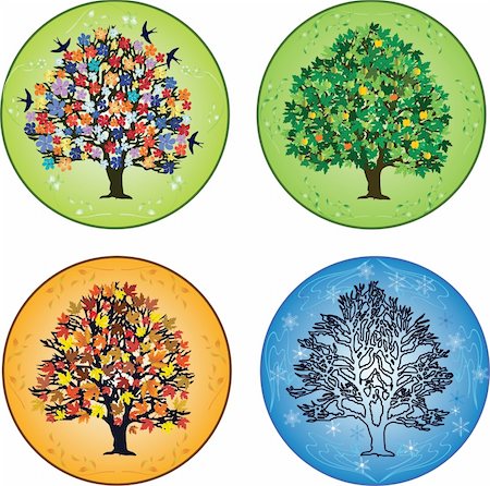 forest cartoon illustration - Four seasons  trees in spring, summer, autumn, winter Foto de stock - Super Valor sin royalties y Suscripción, Código: 400-04804431