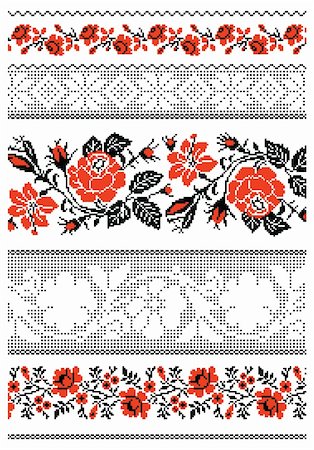 embroidery drawing flower image - Vector illustrations of ukrainian embroidery ornaments, patterns, frames and borders. Photographie de stock - Aubaine LD & Abonnement, Code: 400-04804700