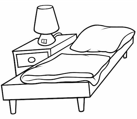 Bed and Bedside - Black and White Cartoon illustration, Vector Stock Photo - Budget Royalty-Free & Subscription, Code: 400-04805036