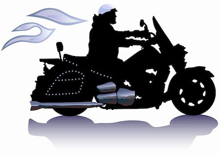 Vector drawing men to big motorcycle. Silhouette on white background Stock Photo - Budget Royalty-Free & Subscription, Code: 400-04805092