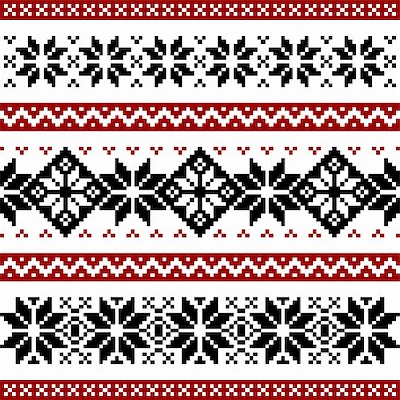Nordic pattern with snowflakes, black and red silhoeuttes isolated on white background. Stock Photo - Budget Royalty-Free & Subscription, Code: 400-04805302