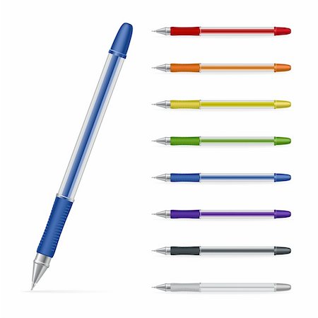 simsearch:400-06527396,k - Ballpoint pens on a white background. Vector illustration #3 Foto de stock - Royalty-Free Super Valor e Assinatura, Número: 400-04805370