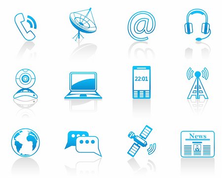 satellite computer communications networks - Communication blue icon set Stock Photo - Budget Royalty-Free & Subscription, Code: 400-04805651