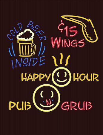 Fun traditional type pub signs in a neon style There are other versions.    EPS8 graphic is scalable to any size. Stock Photo - Budget Royalty-Free & Subscription, Code: 400-04805987