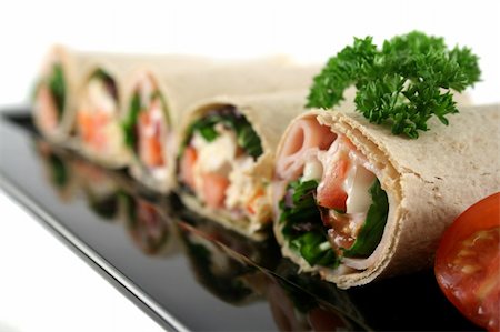 simsearch:400-05255035,k - Mixed platter of delicious ham and chicken salad wraps. Stock Photo - Budget Royalty-Free & Subscription, Code: 400-04805997