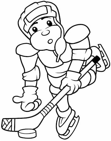 sports and hockey black and white - Hockey Player - Black and White Cartoon illustration, Vector Photographie de stock - Aubaine LD & Abonnement, Code: 400-04806071