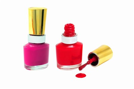 simsearch:400-04882762,k - Spilled Red and Pink Nail Polish with brush isolated on white Photographie de stock - Aubaine LD & Abonnement, Code: 400-04806205