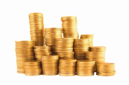 simsearch:400-07574972,k - Many golden coins in columns isolated on white background Stock Photo - Budget Royalty-Free & Subscription, Code: 400-04806208