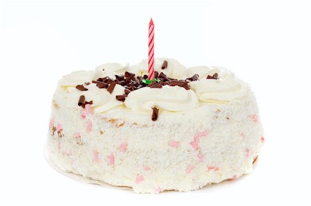 simsearch:400-04198170,k - birthday white cake from one candle Fotografie stock - Microstock e Abbonamento, Codice: 400-04806560