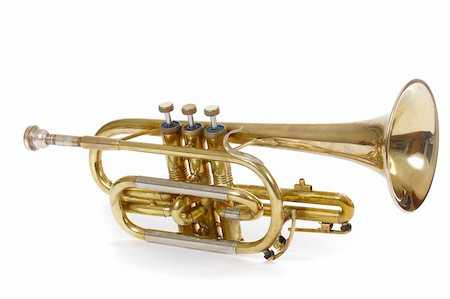 simsearch:400-05304831,k - Old trumpet photo on the white background Stock Photo - Budget Royalty-Free & Subscription, Code: 400-04806576