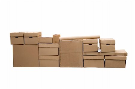 simsearch:400-05334937,k - Brown different cardboard boxes arranged in stack on white background Stock Photo - Budget Royalty-Free & Subscription, Code: 400-04806704