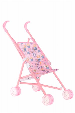 pink doll pram with wheels on white background Stock Photo - Budget Royalty-Free & Subscription, Code: 400-04806923