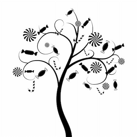 simsearch:400-04781520,k - Vector tree silhouette with candies Photographie de stock - Aubaine LD & Abonnement, Code: 400-04807620