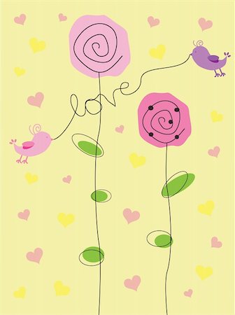 Valentine love birds and flowers Stock Photo - Budget Royalty-Free & Subscription, Code: 400-04807638