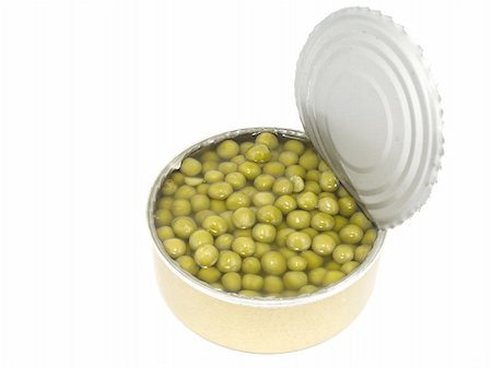 The isolated can is filled by marinaded green peas Stockbilder - Microstock & Abonnement, Bildnummer: 400-04807655