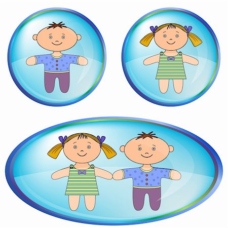 Icons, vector eps10 buttons with toy boy and the girl Stock Photo - Budget Royalty-Free & Subscription, Code: 400-04807759