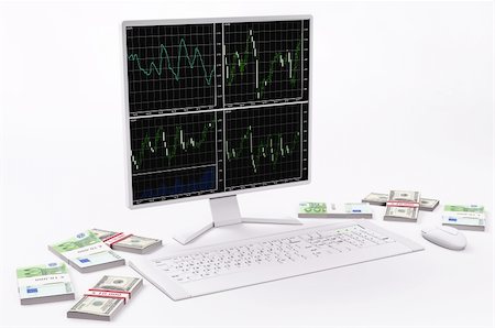 forex - White LCD with forex charts,keyboard,mouse, dollars and euros 3d Foto de stock - Super Valor sin royalties y Suscripción, Código: 400-04807926