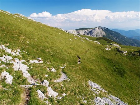 fotopen (artist) - Mountains meadow with stones and flowers with blue sky with clouds Foto de stock - Super Valor sin royalties y Suscripción, Código: 400-04807947