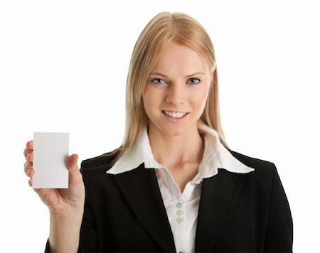 simsearch:400-04648812,k - Businesswoman holding blank card. Isolated on white Stock Photo - Budget Royalty-Free & Subscription, Code: 400-04808213