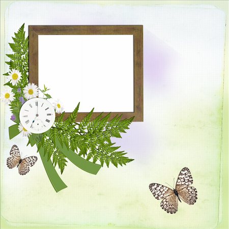 simsearch:400-06557550,k - Wooden Frame with flowers and clock on  paper background Stock Photo - Budget Royalty-Free & Subscription, Code: 400-04808365