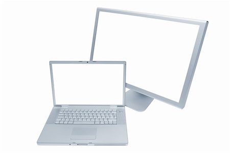simsearch:400-04526083,k - Modern laptop and the monitor on a white background Photographie de stock - Aubaine LD & Abonnement, Code: 400-04808753