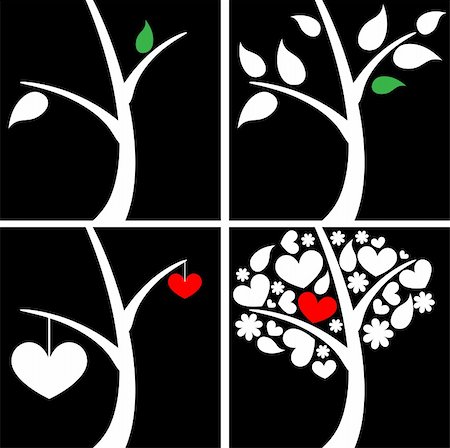 Quatre copies du logo noir avec une silhouette d'un arbres fleurs et coeurs Photographie de stock - Aubaine LD & Abonnement, Code: 400-04809084