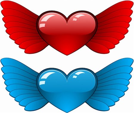 Red and blue heart with wings on a white background Photographie de stock - Aubaine LD & Abonnement, Code: 400-04809085