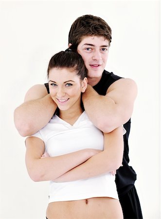 happy young couple fitness workout and fun at sport gym club Stock Photo - Budget Royalty-Free & Subscription, Code: 400-04809342
