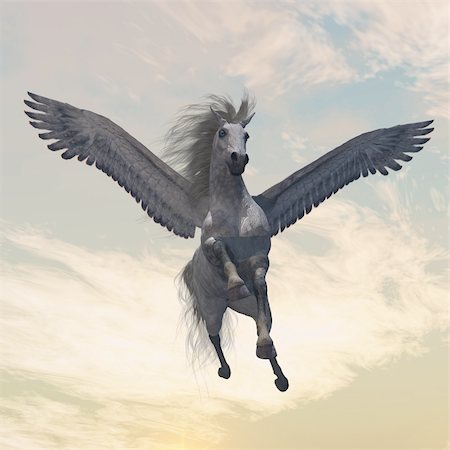 simsearch:400-06861765,k - The fabled creature of myth and legend, the white Pegasus, flies with beautiful wings. Photographie de stock - Aubaine LD & Abonnement, Code: 400-04800053