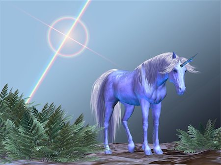 A white unicorn rests under a bright star. Stock Photo - Budget Royalty-Free & Subscription, Code: 400-04800066