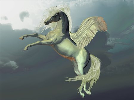 simsearch:400-06205526,k - Ivory Pegasus flies up into the clouds above the Earth. Foto de stock - Super Valor sin royalties y Suscripción, Código: 400-04800063