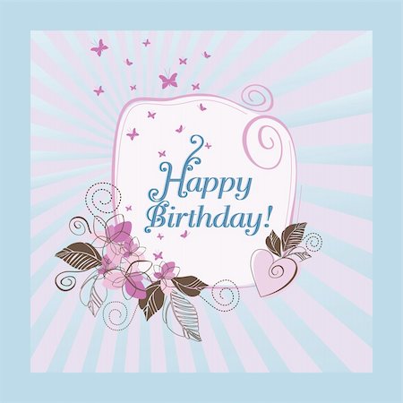 simsearch:400-05728242,k - Cute blue and pink happy birthday card. This image is a vector illustration. Please visit my portfolio for similar illustrations. Photographie de stock - Aubaine LD & Abonnement, Code: 400-04800116