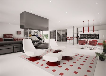 simsearch:400-04304960,k - Interior of modern apartment living room kitchen hall 3d render Foto de stock - Super Valor sin royalties y Suscripción, Código: 400-04800125