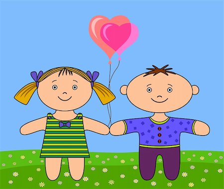 simsearch:400-04813777,k - Toys, ragdolls, boy and girl with valentine heart balloon on a meadow Fotografie stock - Microstock e Abbonamento, Codice: 400-04800362