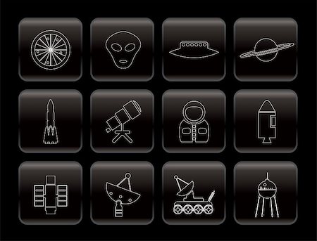 spaceship engine design - Line Astronautics and Space Icons - Vector Icon Set 2 Stock Photo - Budget Royalty-Free & Subscription, Code: 400-04800378