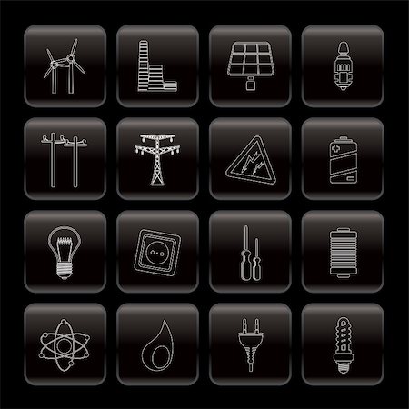 power station turbine - Electricity,  power and energy icons - vector icon set Stock Photo - Budget Royalty-Free & Subscription, Code: 400-04800390