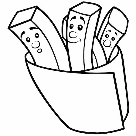 french fry smile - French Fries - Black and White Cartoon illustration, Vector Stock Photo - Budget Royalty-Free & Subscription, Code: 400-04800508