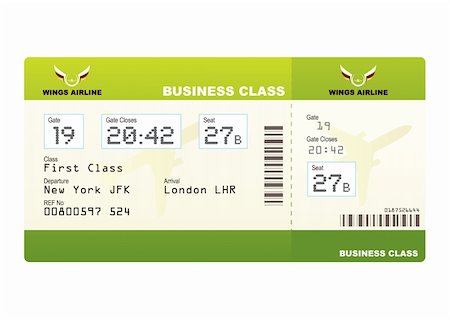 plane tickets business class green boarding pass and gate number Photographie de stock - Aubaine LD & Abonnement, Code: 400-04800536