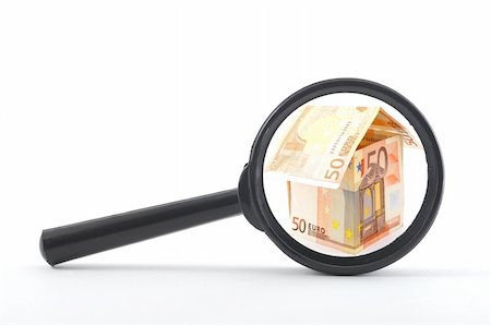 house of money and magnifying glass showing real estate concept Stock Photo - Budget Royalty-Free & Subscription, Code: 400-04800591