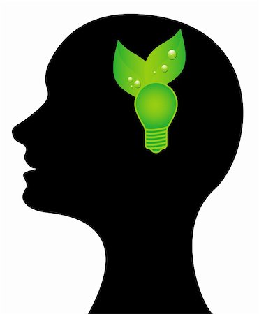electrical head guy - Head with a green light bulb Stock Photo - Budget Royalty-Free & Subscription, Code: 400-04800674