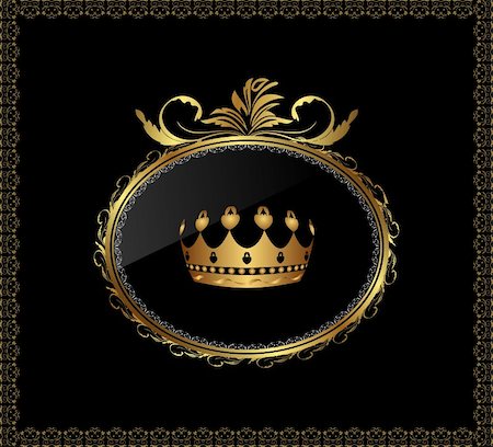 royal crown and elements - Illustration luxury gold ornament with crown on black background - vector Stock Photo - Budget Royalty-Free & Subscription, Code: 400-04800813