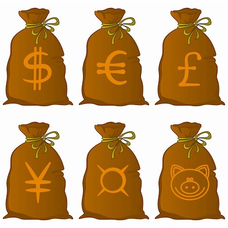 sign for european dollar - Money, bags with currency signs: dollar, euro, pound, yen, universal? and pig :) Stock Photo - Budget Royalty-Free & Subscription, Code: 400-04800942