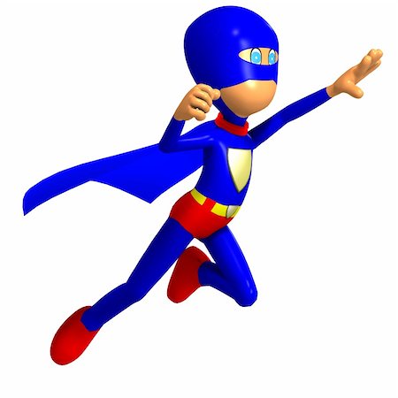 funny cartoon super hero. 3D rendering with clipping path and shadow over white Stock Photo - Budget Royalty-Free & Subscription, Code: 400-04801107