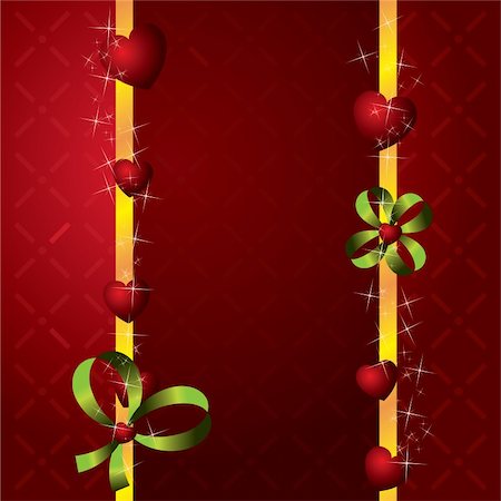 red hearts Valentines Day Background with stars and green bow - vector illustration Stock Photo - Budget Royalty-Free & Subscription, Code: 400-04801117