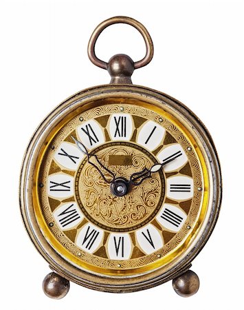 simsearch:400-09011068,k - Golden antique clock isolated, white background, clipping path. Stock Photo - Budget Royalty-Free & Subscription, Code: 400-04801177