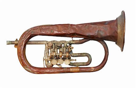 Shot of the old broken and crumpled trumpet - isolated Stock Photo - Budget Royalty-Free & Subscription, Code: 400-04801331