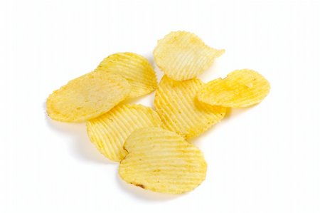 simsearch:400-06485611,k - Potato chips on white background photo food Foto de stock - Super Valor sin royalties y Suscripción, Código: 400-04801384