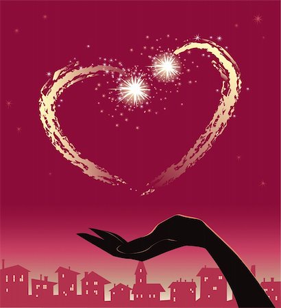 romance and stars in the sky - Vector illustration of heart shape fireworks at night sky Stock Photo - Budget Royalty-Free & Subscription, Code: 400-04801718